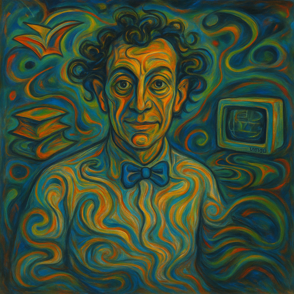 Surrealist painting in the style of Roberto Matta with swirling abstract forms